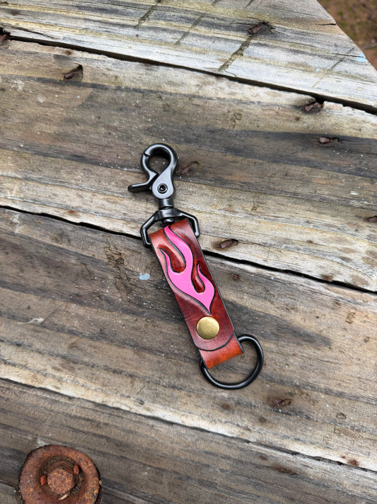 Pink Flame Clip Keychain