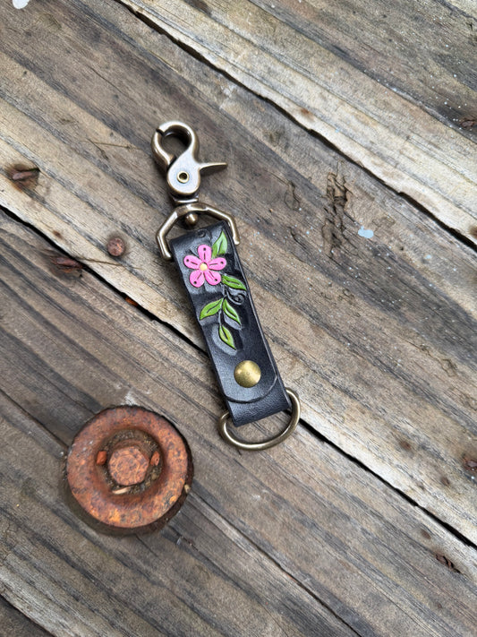 Pink Flower Clip Keychain