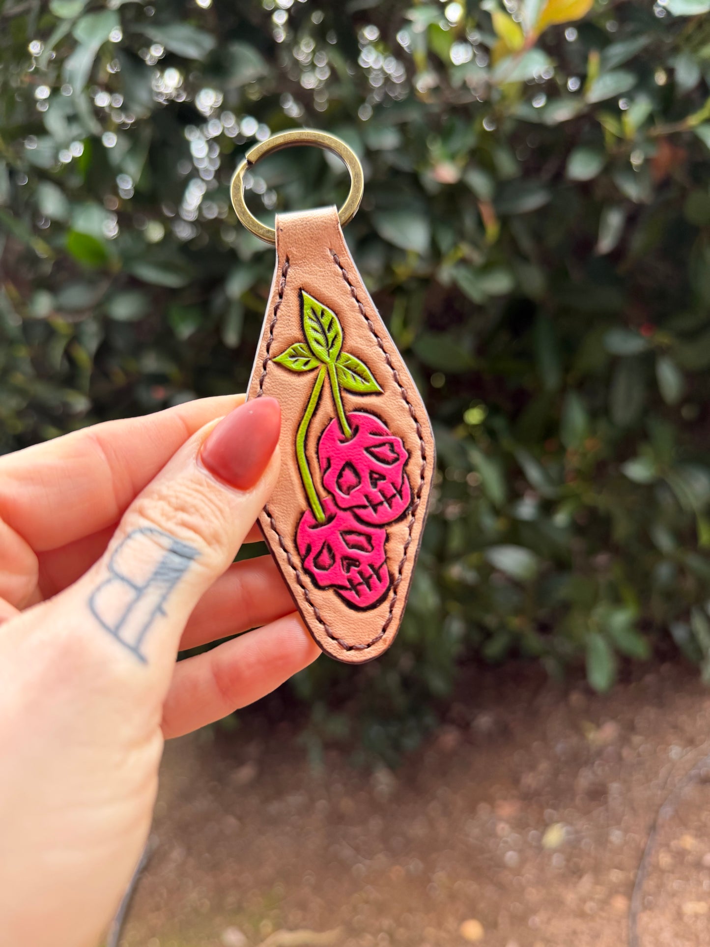 Pink Cherry Skulls Keychain