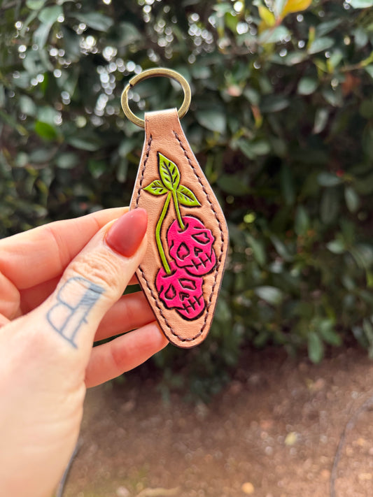 Pink Cherry Skulls Keychain