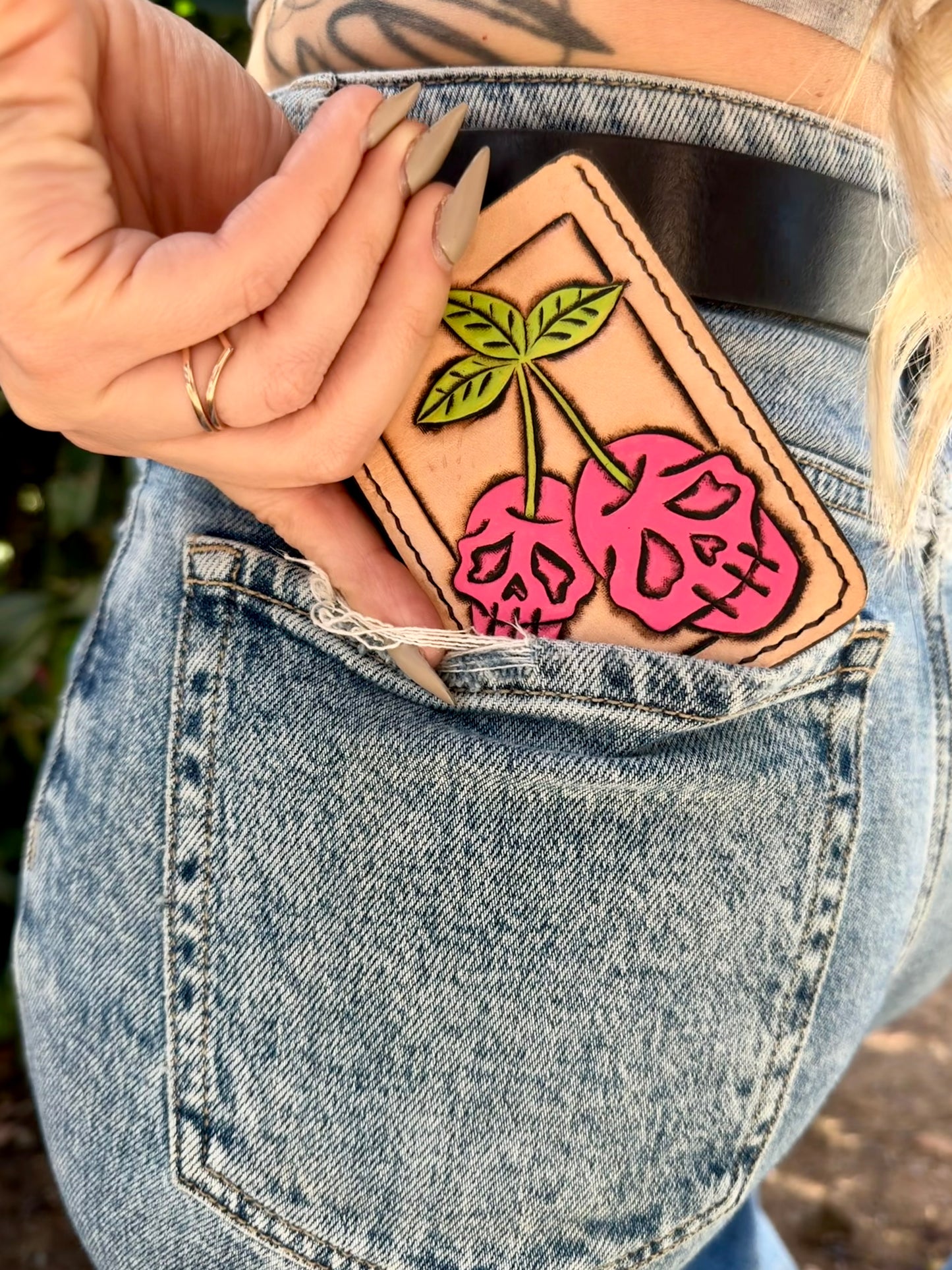 Pink Skull Cherries Card Wallet