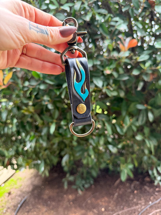 Blue & Gold Flame Clip Keychain