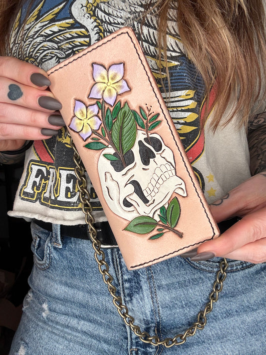 Flower Skull Tommy Wallet W/Chain